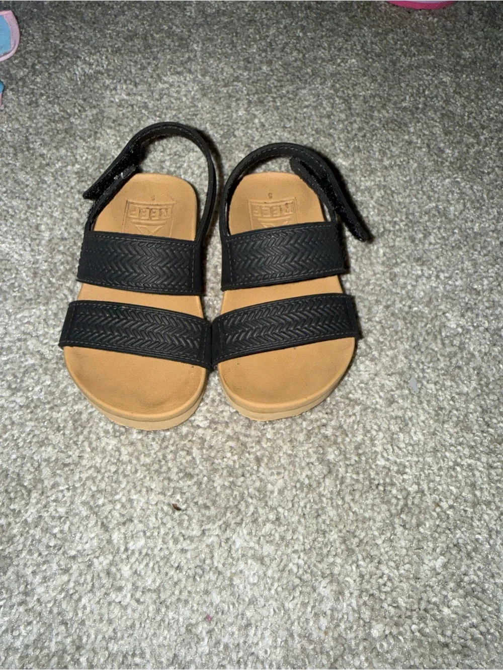 Kids Black Strap Sandals with Tan Footbed